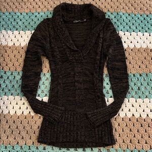Ashley 26 International Brown Black Knit Cowl Neck Sweater Shirt Womans sz Small